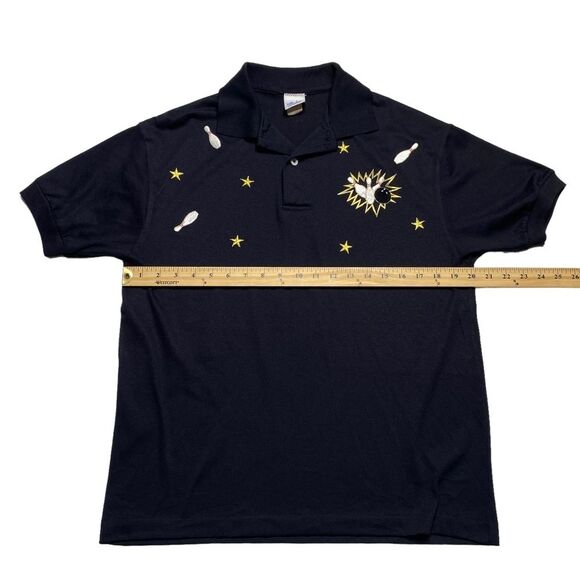 Vintage Bowling World Embroidered Polo Shirt Black Unisex Sz M - Picture 7 of 11